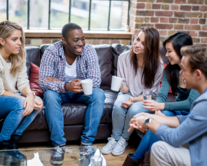 happy group having coffee