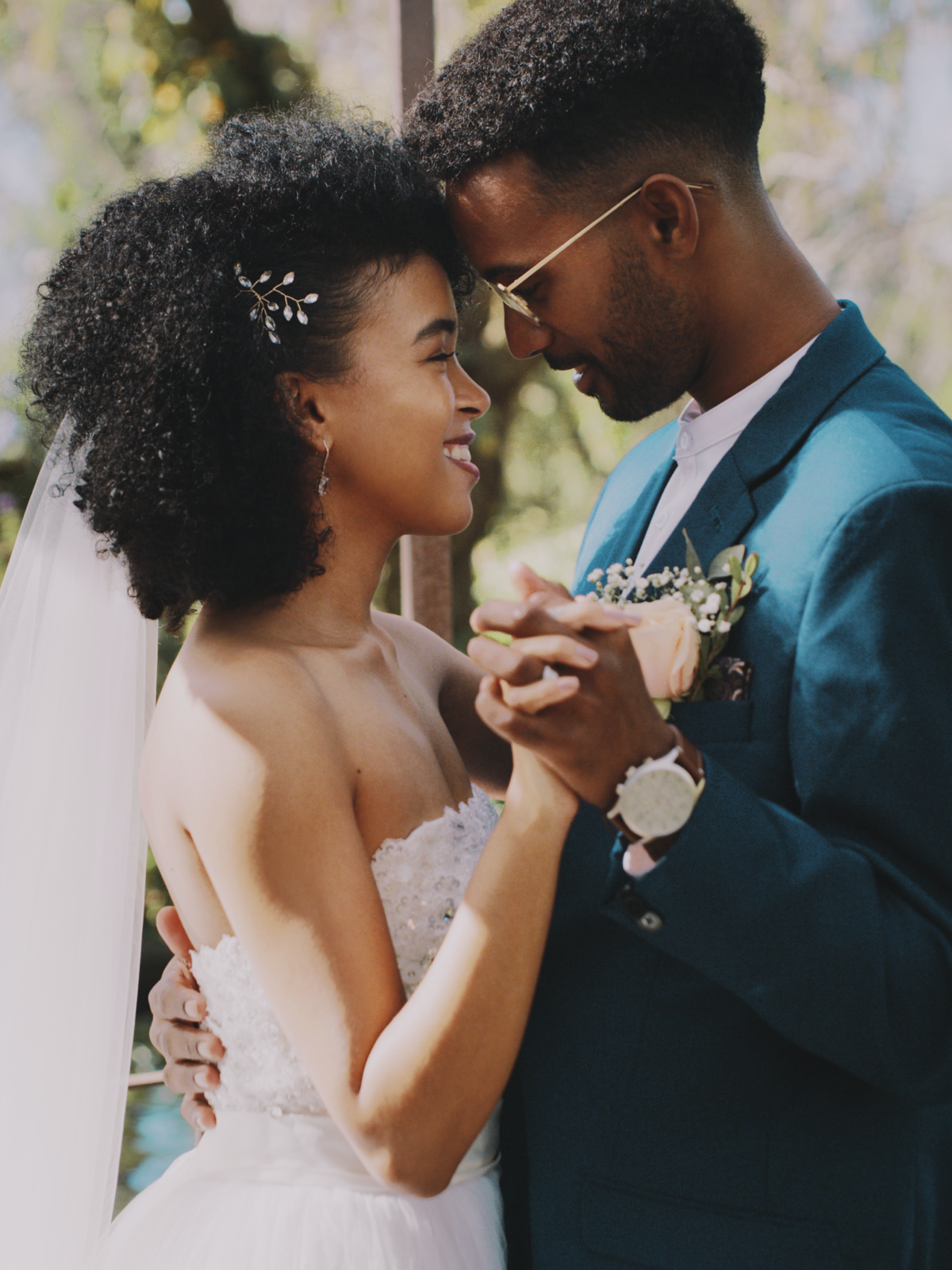 happy, young bride and groom