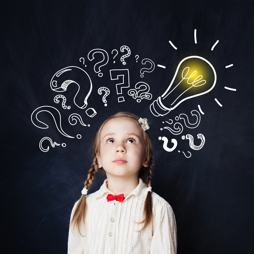 Girl student with light bulb above her head